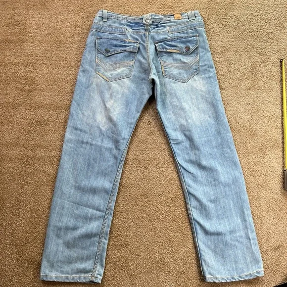 Vintage Joan‎ Craig Distressed Washed Blue Jeans Size 36x32 Embroidered Logo - Picture 12 of 12